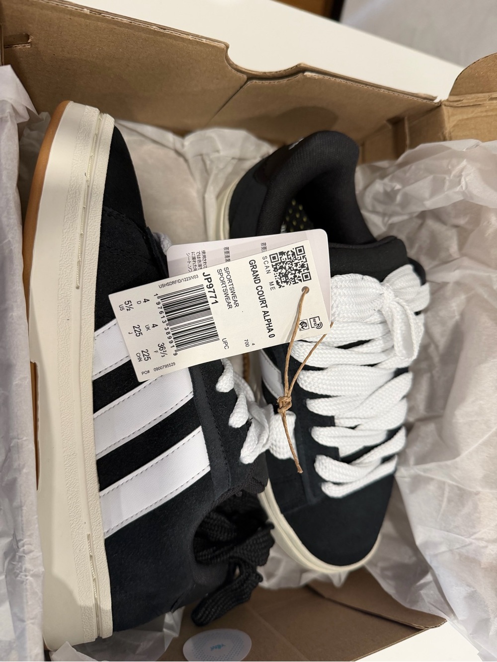 adidas Grand Court Alpha Sneakers - Black & White with Gum Sole